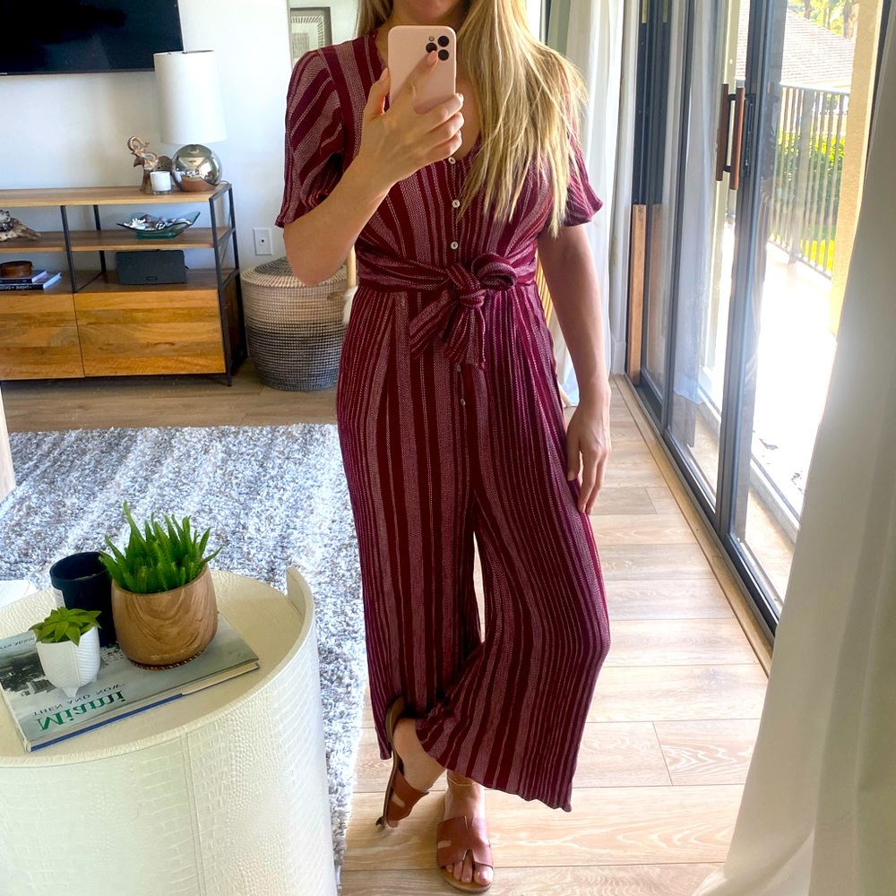 Maroon and white cropped leg romper